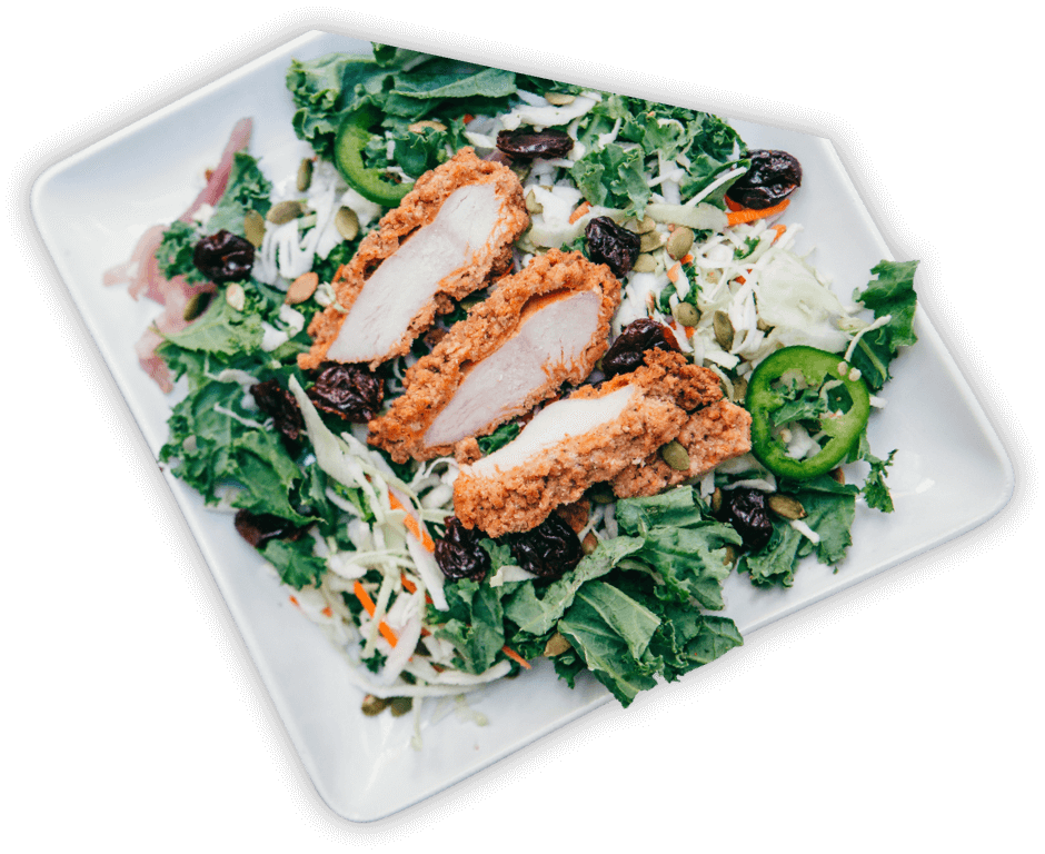 Kale Slaw Salad with crispy chicken